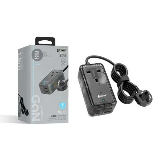 XPower PS1C 65W 5 Output Power Strip - Transparent Black